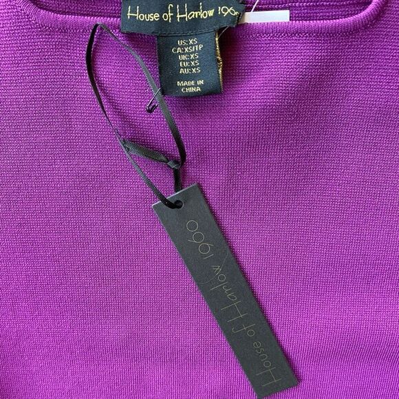 House Of Harlow Purple Sheer Puff Sleeve Square Neck Top NWT Size Extra Small - Picture 3 of 6